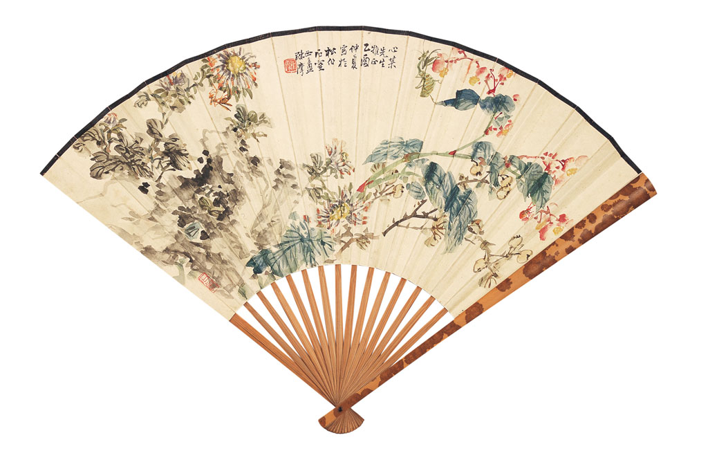 lot 714陈摩(1887-1946 秋光斑斓江恒源(1886-1961 自作诗成扇